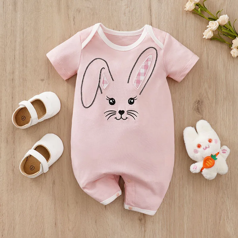 Newborn Baby Girl Cute Animal Short Sleeves Jumpsuit Thin Comfortable Cotton Bodysuit One Piece Boy Summer Outfits Clothing