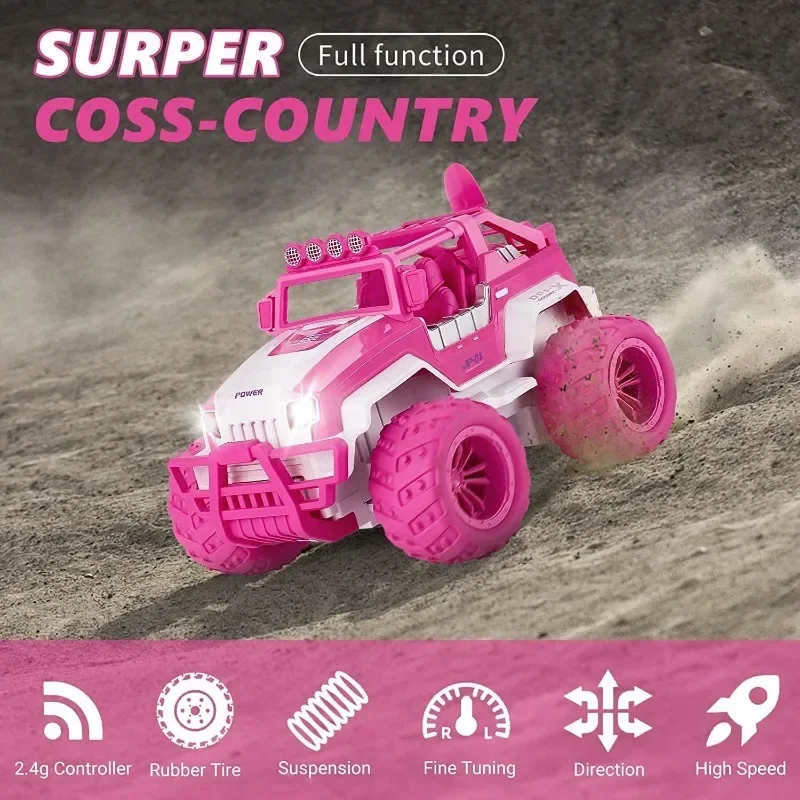RC Car 4WD 2.4G 4CH Remote Radio Control Cars 1/12 Large Off-road High Speed Vehicle Electric Pink Toys for Boys Girls Kid Gifts