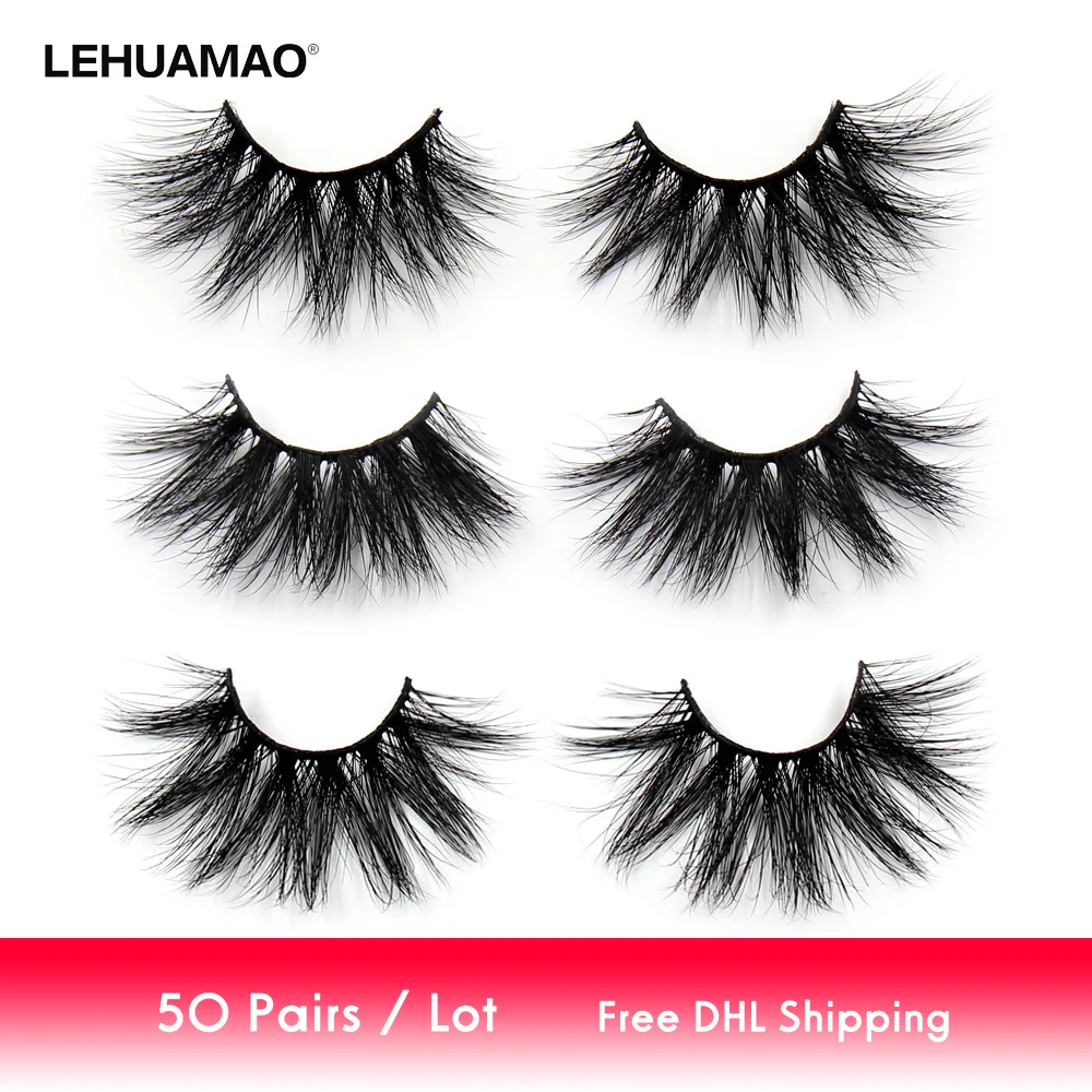 LEHUAMAO 25mm 5D Mink Eyelashes 50 Pairs/lot Makeup Eyelashes Fluffy Natural Long Lashes Cruelty Free False Eyelash Dramatic Eye