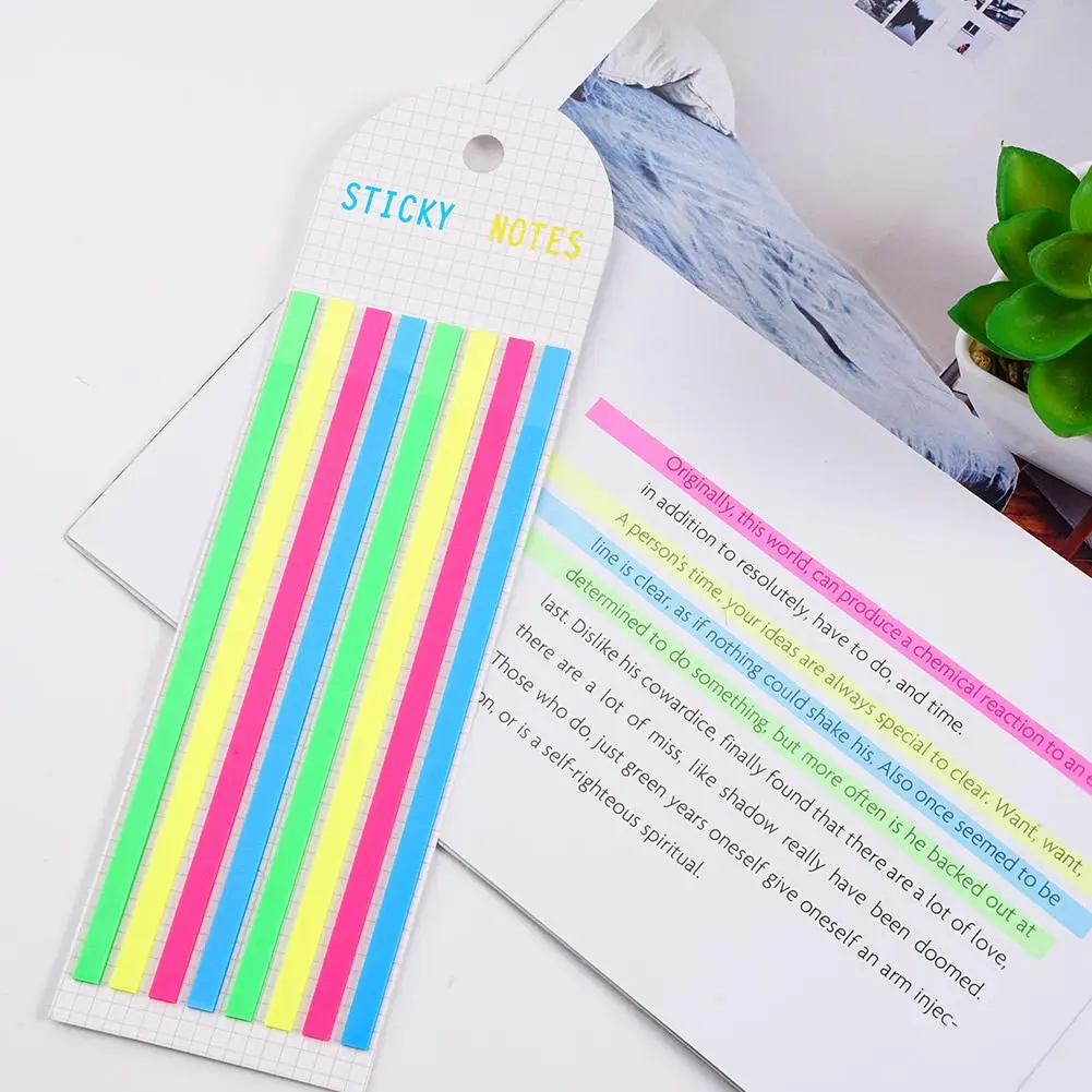 160pcs Transparent Fluorescent Sticky Notes Highlights Strips Stationery Color Highlight Strips Sticker Adhesive Highlighters