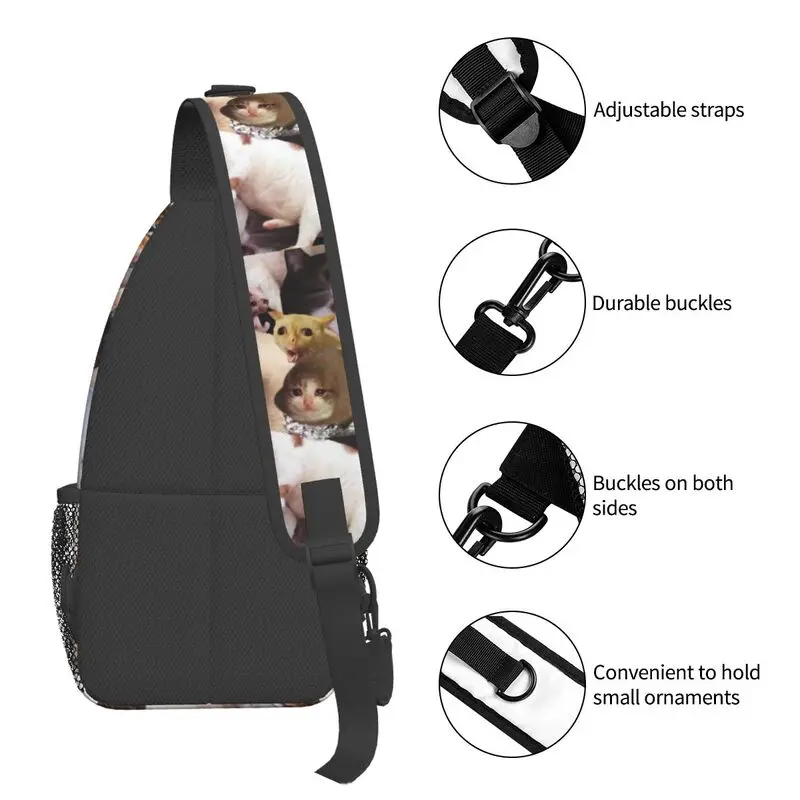 Crying Cat Memes-bandolera de pecho para hombre, mochila de hombro de animales geniales para viajes y ciclismo