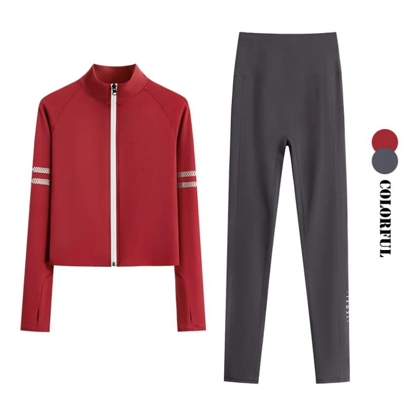 Drur conjunto de treino de duas peças feminino bodycon agasalho manga longa jaqueta de corrida combinando calças jogger ginásio roupas de fitness