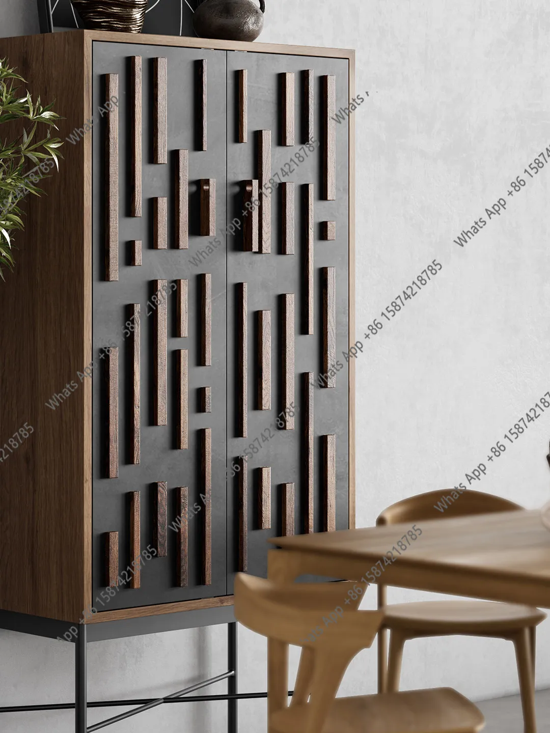 Nordic expression furniture Nordic vintage solid wood birch wine cabinet sideboard living room wall shelf high model