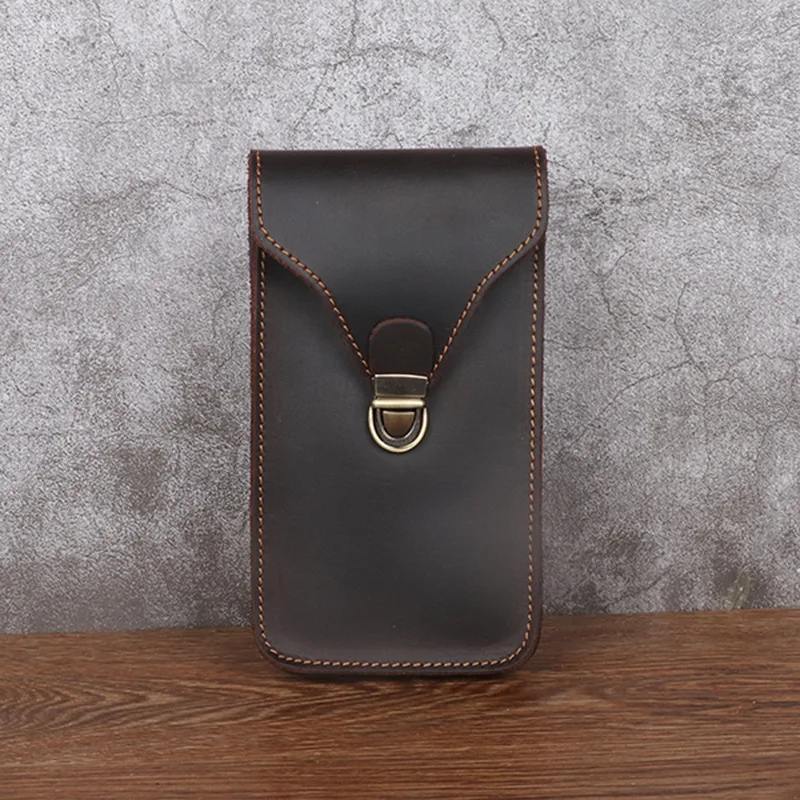 

Men's 6-7" Crazy Horse Leather Phone Pouch | Top Grain Cowhide Belt Loop Waist Pack | Large Size Crossbody Fanny Pack for Pants