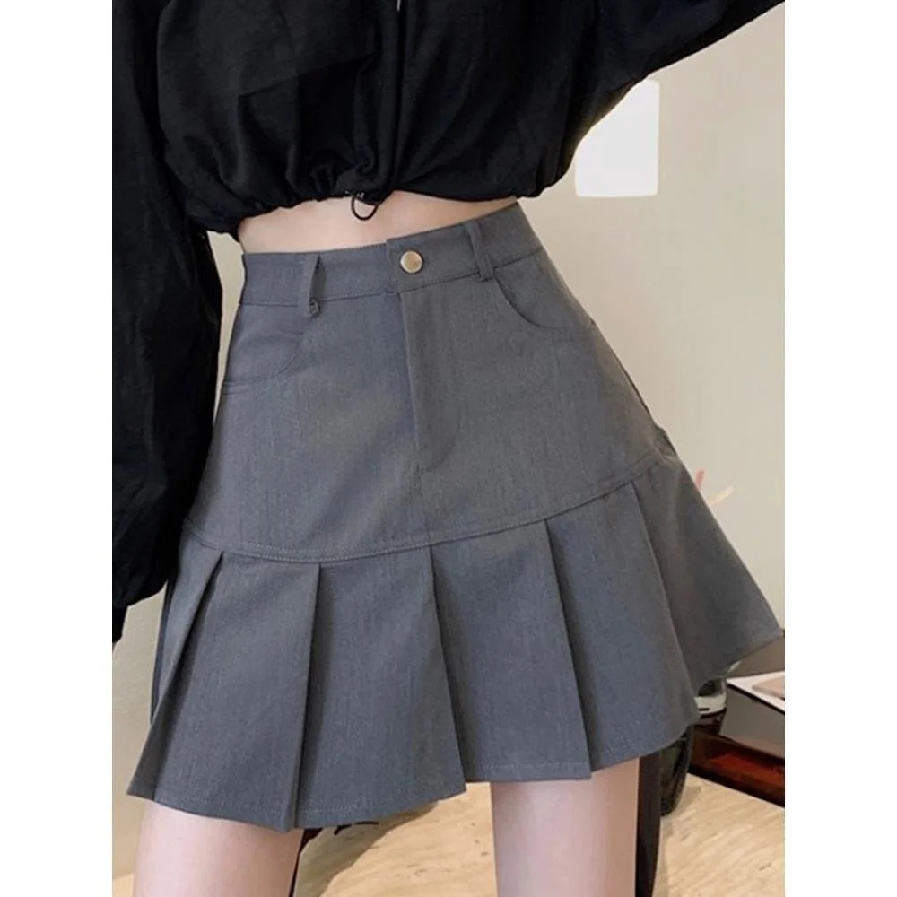 Fashion Y2k Pleated Skirt Women High Street Harajuku Short Skirt Uniforms Safety Pants Summer Solid Color Casual Kawaii Skirt