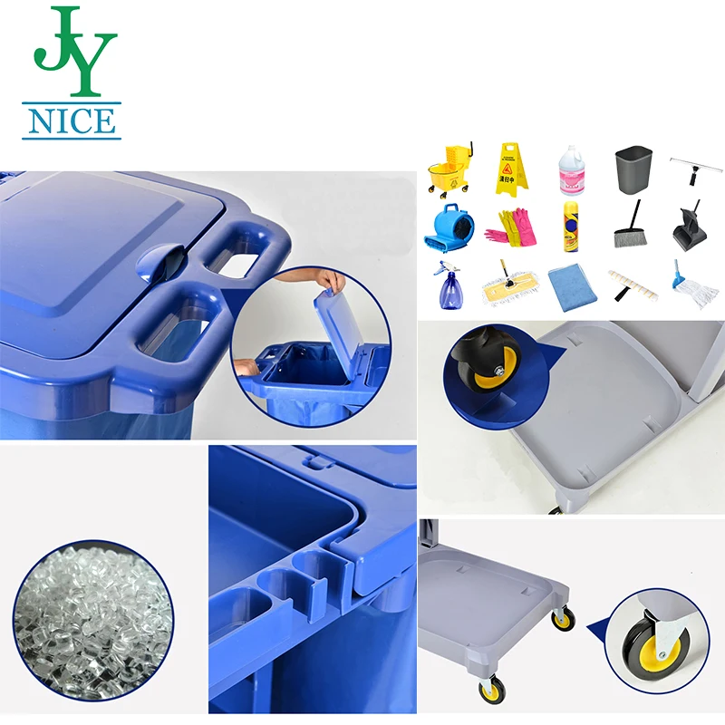 Carrello per la pulizia dell'ospedale dei luoghi pubblici 2025OEM con prodotti per la pulizia Carrello multifunzionale per la cameriera delle pulizie