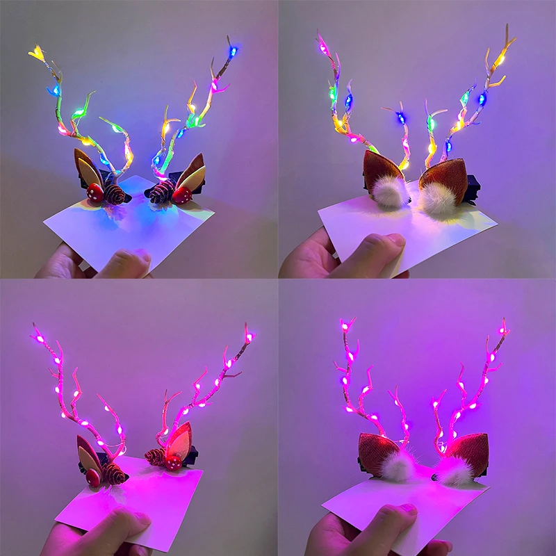 Christmas LED Antler Hair Band Light Cute Elk Hairpin Hair Clip Women Girls Glowing Headwear Xmas Hair Accessories Navidad Decor