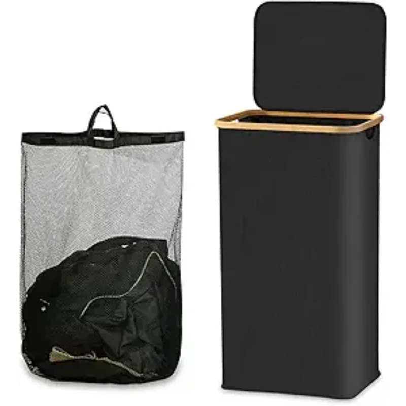 

100L Large Laundry Basket with Lid, Laundry Basket with Lid and Removable Bag Tall Laundry Freestanding Collapsible Hamper