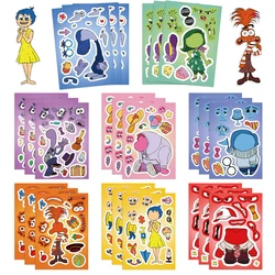 8/16Sheets Disney Inside Out Kids Make a Face Puzzle Stickers Game DIY Educational Toy Cartoon Decals Assemble Jigsaw Party Gift