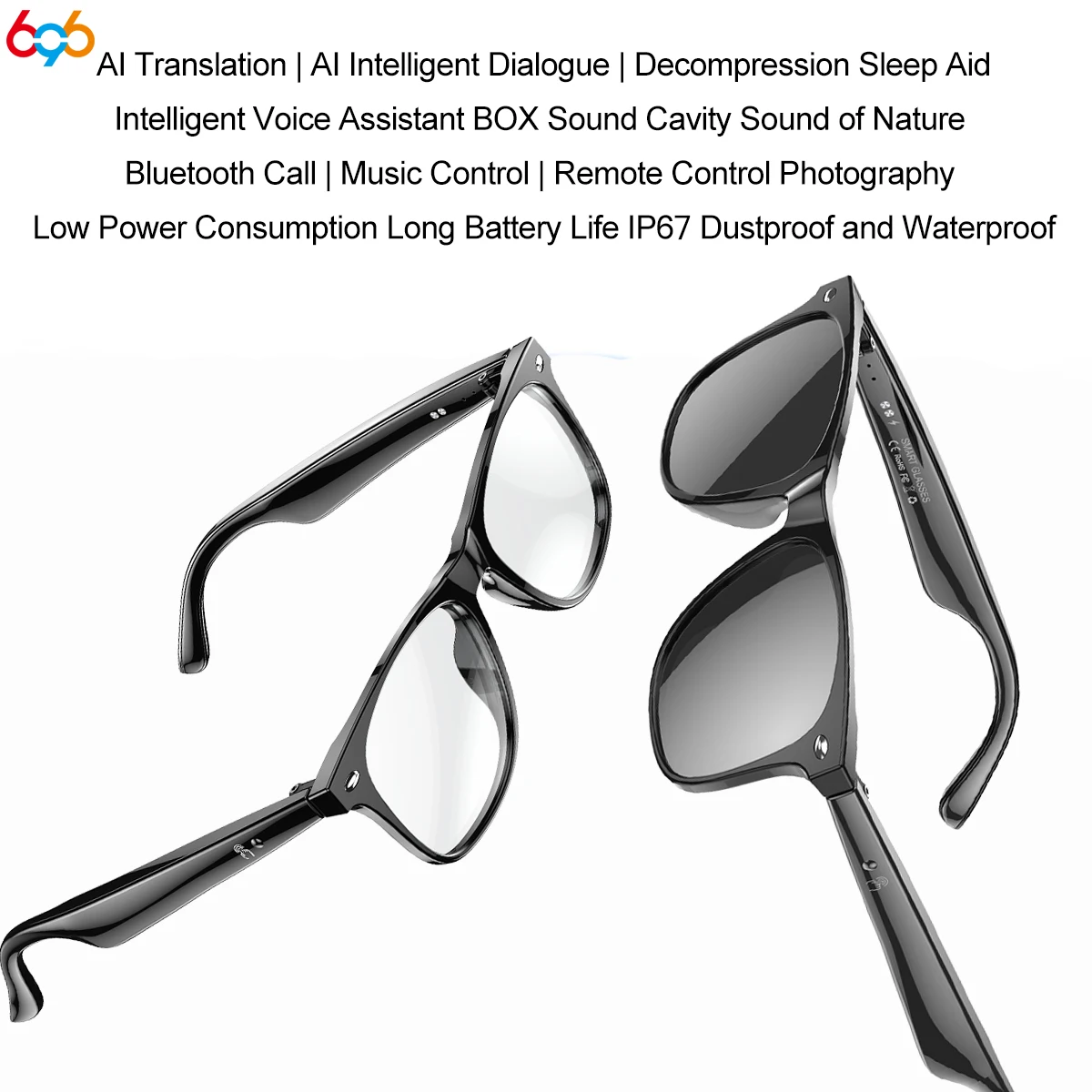 

Men Women AI Translation Intelligent Blue Tooth Glasses Call Waterproof Smart Glasses Voice Assistant Anti Blue-Light Sunglasses