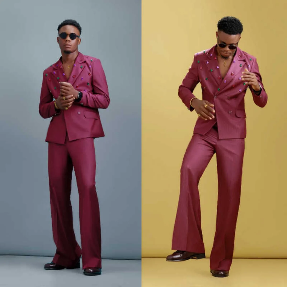 패션 디자인 남성 정장 슬림 2피스 재킷 바지 비딩 다이아몬드 캐주얼 행사 파티 디너 파티 맞춤 제작