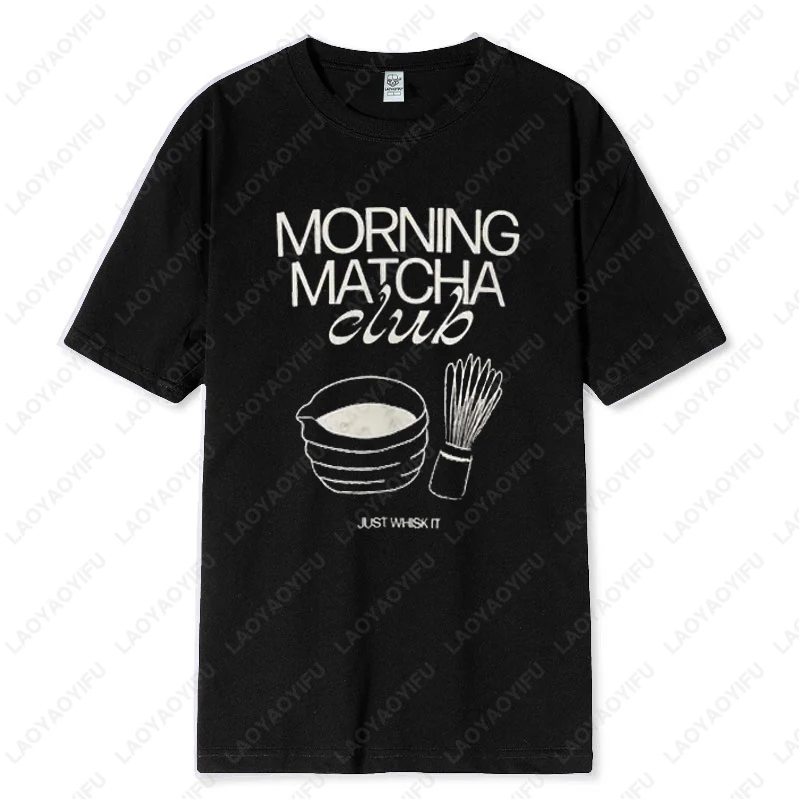 

Толстовка Morning Matcha Club, уютная футболка унисекс с круглым вырезом Matcha Lover, мужская и женская хлопковая креативная простая футболка, топы в стиле Харадзюку, подарок