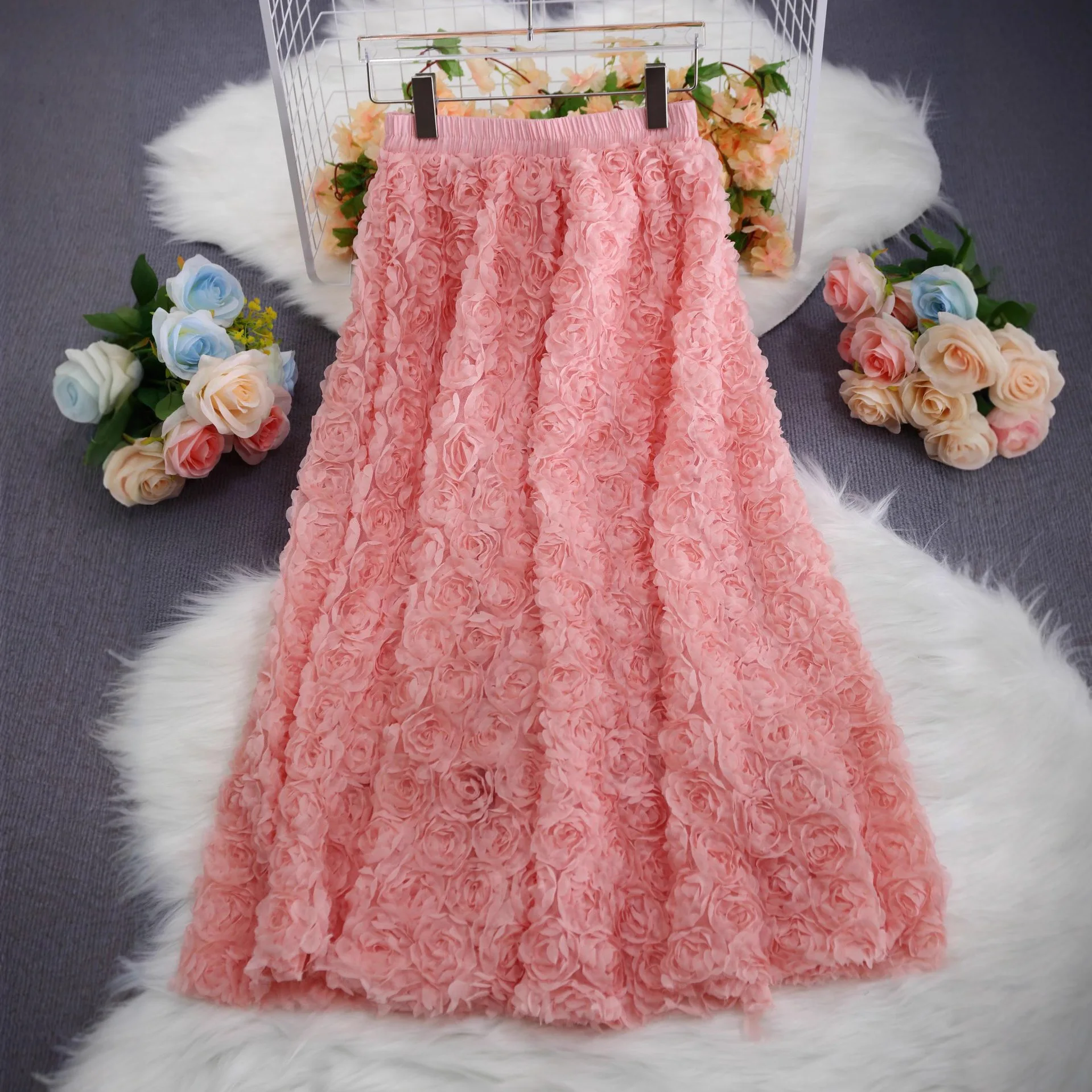 Plus Size Spring Summer 2026 Fashion Women High Waist Solid Color Polyester Long Maxi Skirts Casual Women Clothing