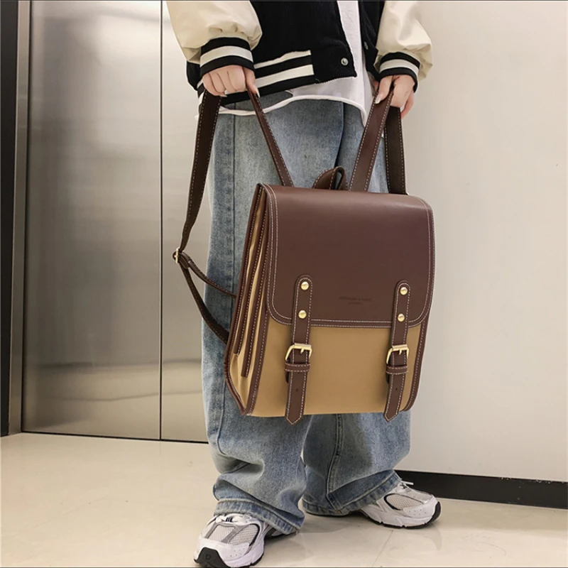 College Style Vintage Fashion JK Student PU School Travel Women Backpack All-match Simple Large Capacity Brown Uniform Schoolbag