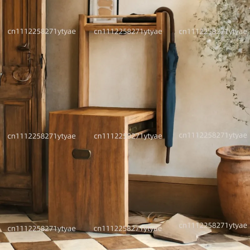 Wall-Mounted Folding Shoe Bench Space-Saving Hidden Entryway Seat Flip-Down Stool for Putting on Shoes with Utility Storage