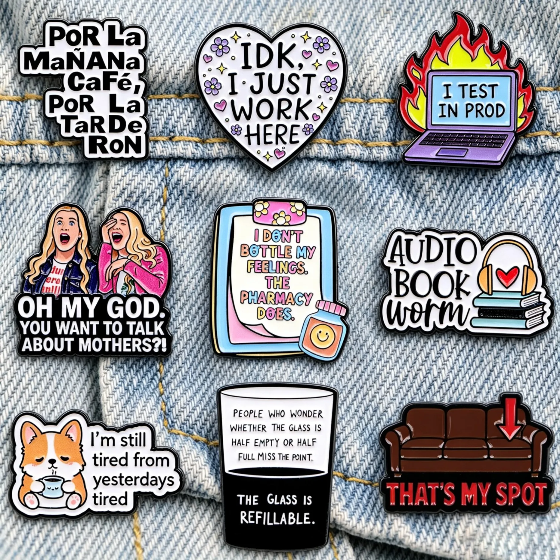 OH MY GOD Enamel Pins Cartoon Quote Metal Lapel Brooches Cute Phrase Badges For Backpack Jacket Clothing Decor Gift
