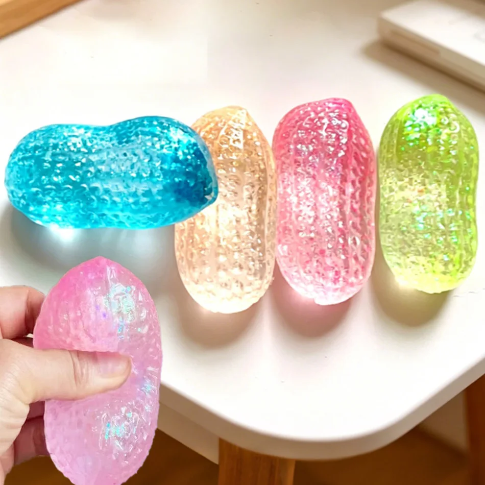 Glitter Peanut Squishy Toy, Slow Rising Malt Syrup Buttery Soft Texture, Macaron Color ASMR Stress Relief Fidget Toy, Squeezable