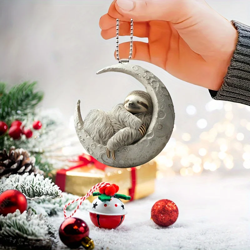 Sloth on The Moon Pendant Versatile Charm Novelty Sloth Keychain for Car Mirror,Backpacks,Home,Graduation Festive,Gift & Decor