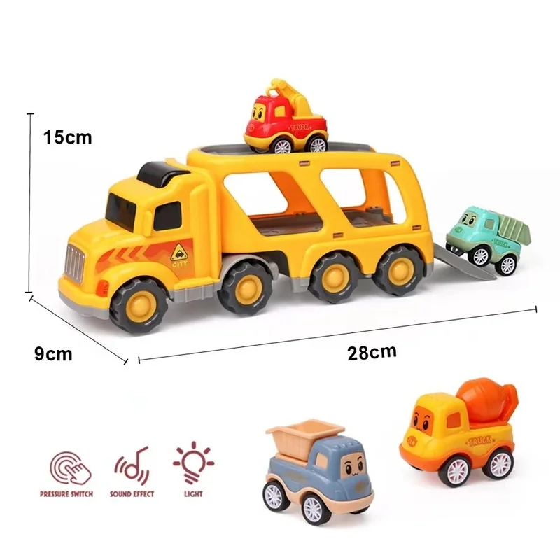 Mini carro de brinquedo acústico-óptico pull-back série colorido bonito motorista de engenharia armazenamento de brinquedos carro de transporte favorito das crianças