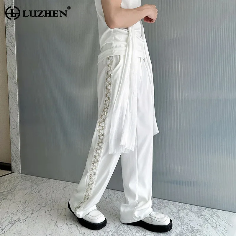

LUZHEN Fashion Original Pearl Decorate Patchwork Pattern Casual Pants Men 2025 New Elegant Korean Handsome Male Trousers JY3375