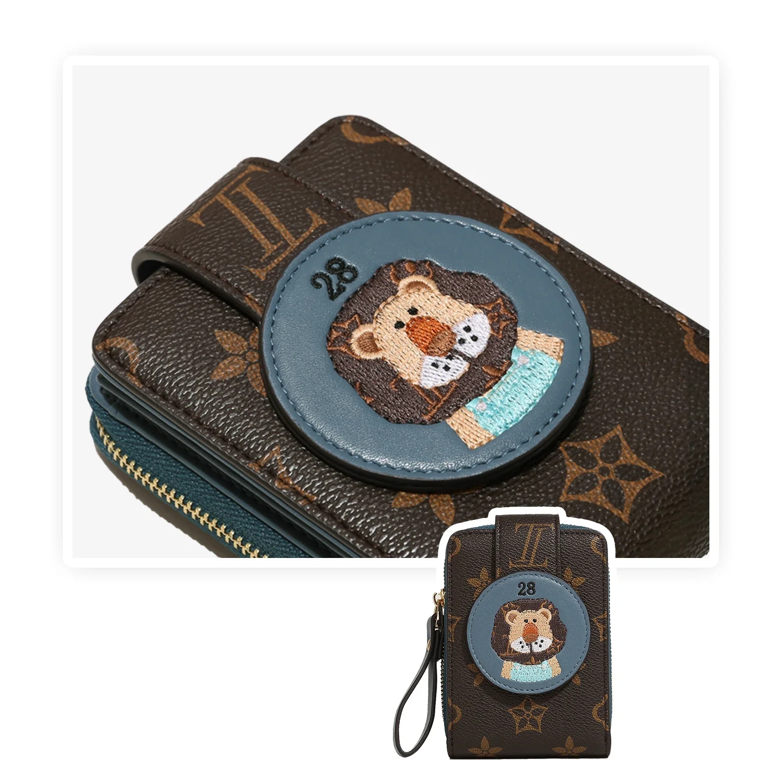 TOUTOU Women Card Holder Cute Cartoon Lion Decor Wallet Stylish Mini Coin Purse Perfect for Kawaii Fans Small Wallet Women Bag