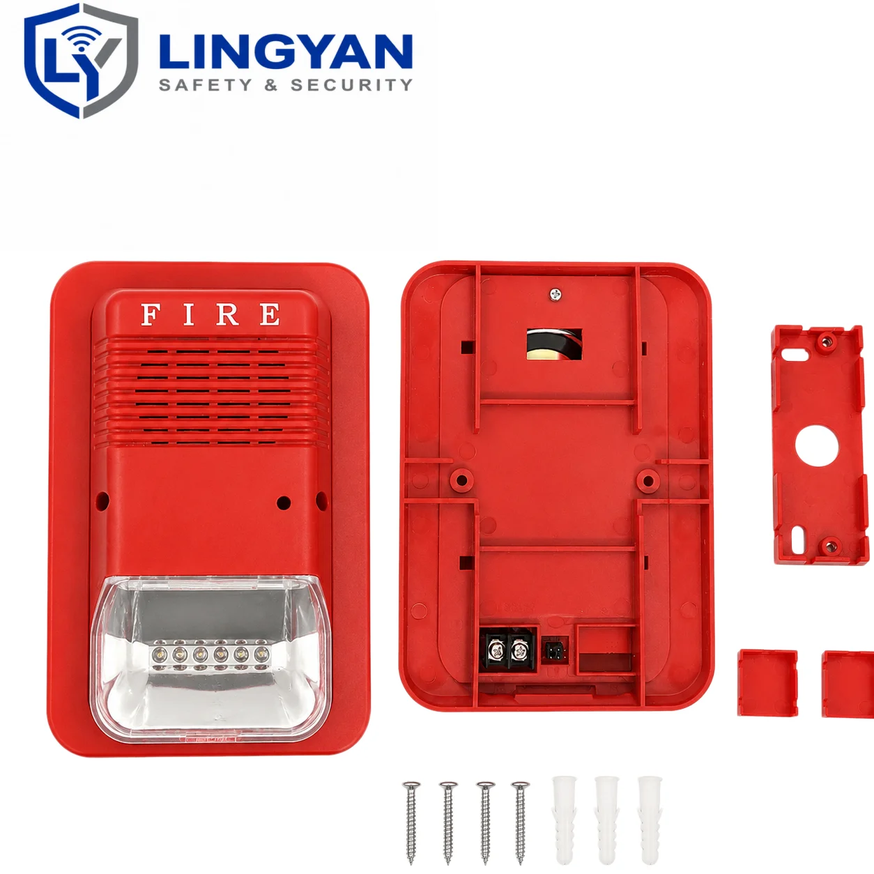 Multi-Tone Fire Siren, DC 12V 24V compatible, 120dB sound and LED strobe, ideal for indoor fire safety protection
