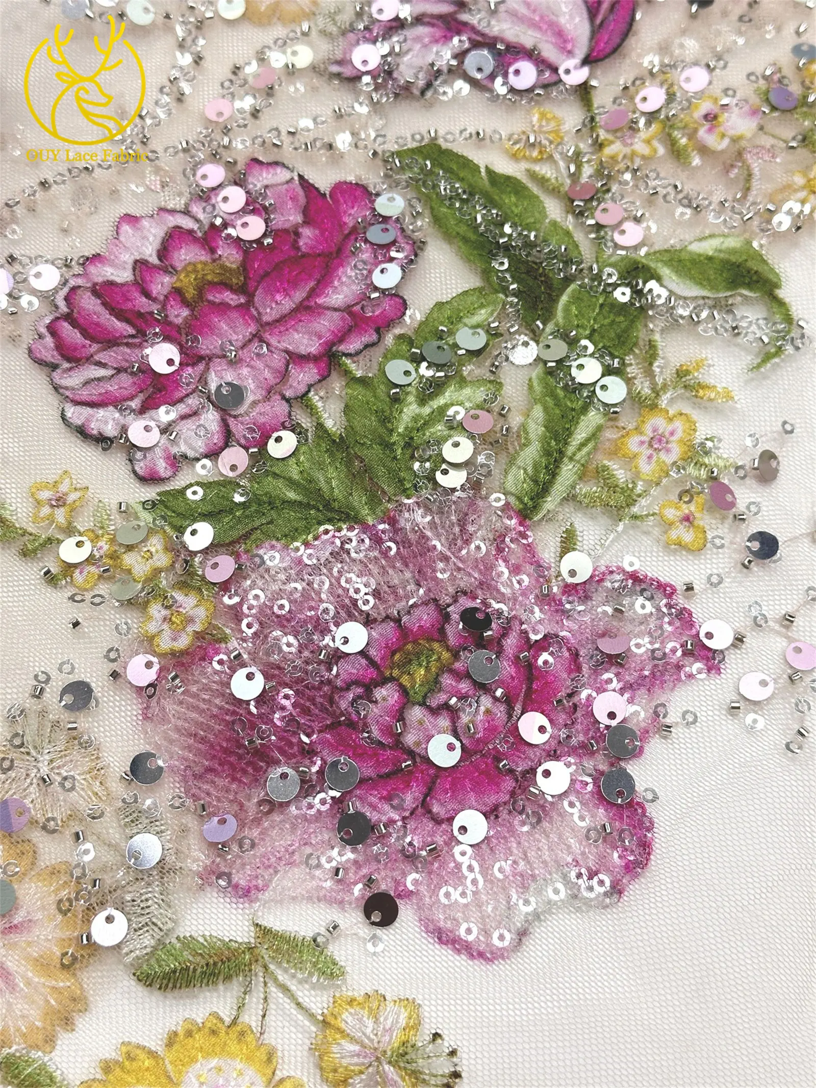 Elegante DIY handgemachte Stickerei-Blumenspitze, afrikanische Perlen-Spitze, französische Pailletten-Tüllspitze für Hochzeitskleid-Design – Detail 23
