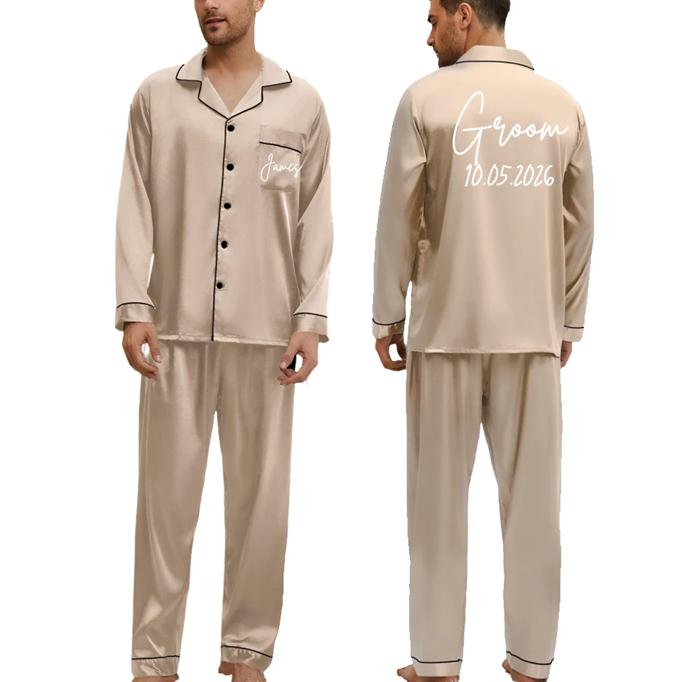 

Добавьте любой текст, индивидуальный пижамный комплект, мужская одежда для сна с длинными рукавами, комплект из двух предметов для сна, домашняя одежда с именем или датой