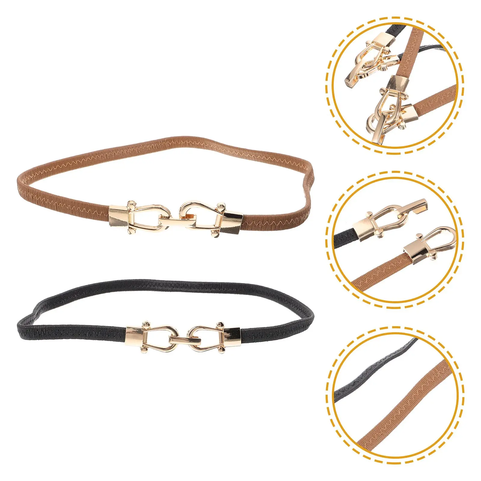 

2Pcs Thin Buckle Waist Belts Black Beige for Dress Pants Blouse Skirt Jeans Sweater Fashion Accessories