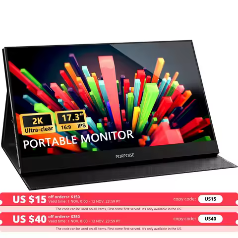 새로운 휴대용 모니터 2K 17.3 ''울트라 클리어 2560x1440 노트북 모니터 USB C HDMI 게임용 컴퓨터 디스플레이 IPS 스크린
