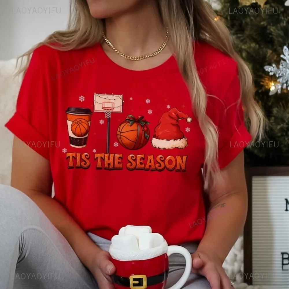 عيد الميلاد سانتا كرة السلة تي شيرت تيس الموسم لكرة السلة الرياضة عطلة التي شيرت عادية موضة فضفاض Harajuku رجل تي شيرت #1