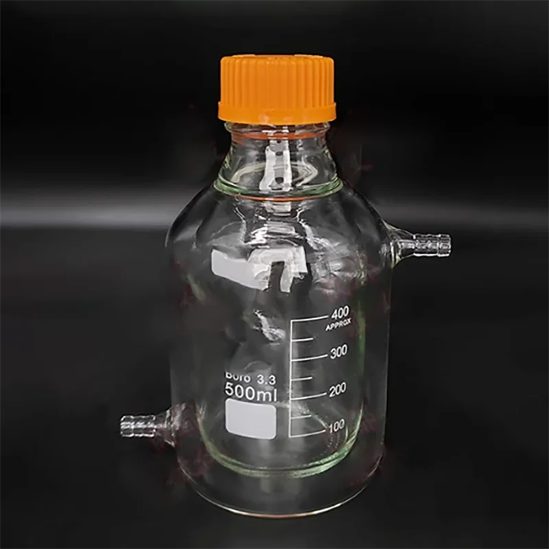 High borosilicate double-layer yellow cap wire reagent bottle cylindrical flat bottom thread flask GL45mm