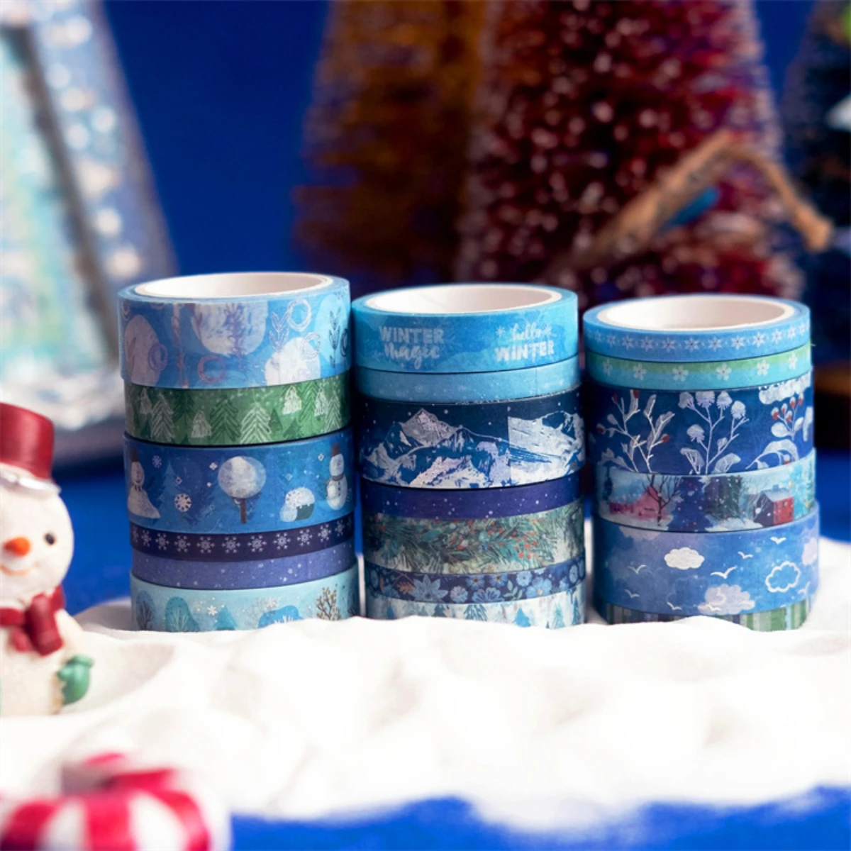 19 Pcs/set Blue Forest Snowflake Silvery Christmas Tree Washi Tape Set Scrapbooking Diy Journal Stationery Deco Art Supplies
