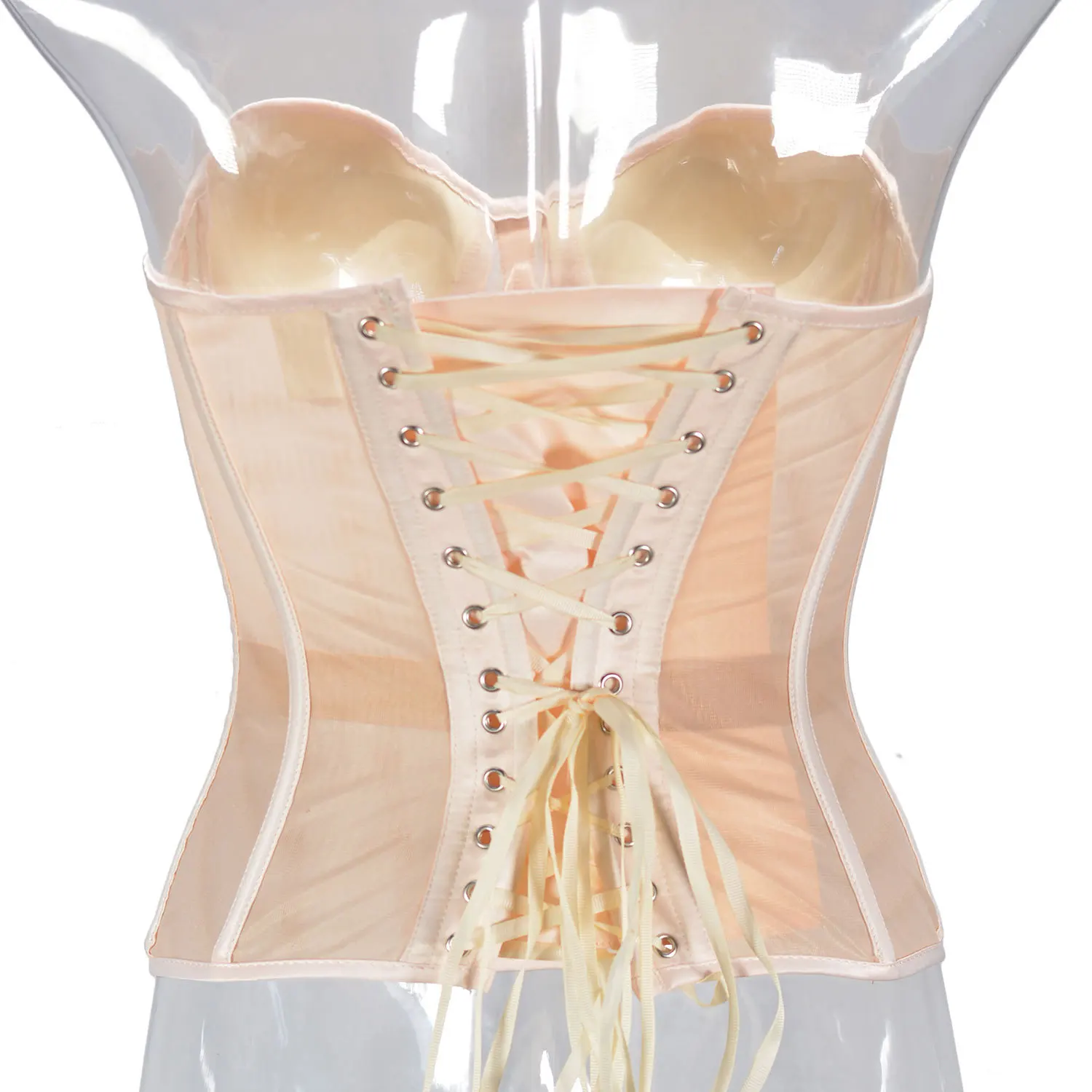 Women\'s  Double-layer Breathable Mesh See-through Strappy Corset Back Ajustable Straps Tie Waist Seal Fish Bone Shaping Belt