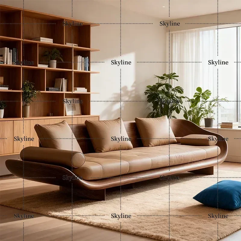 Black Walnut Solid Wood Straight Sofa, New Chinese Retro Mortise-Tenon Design Customizable