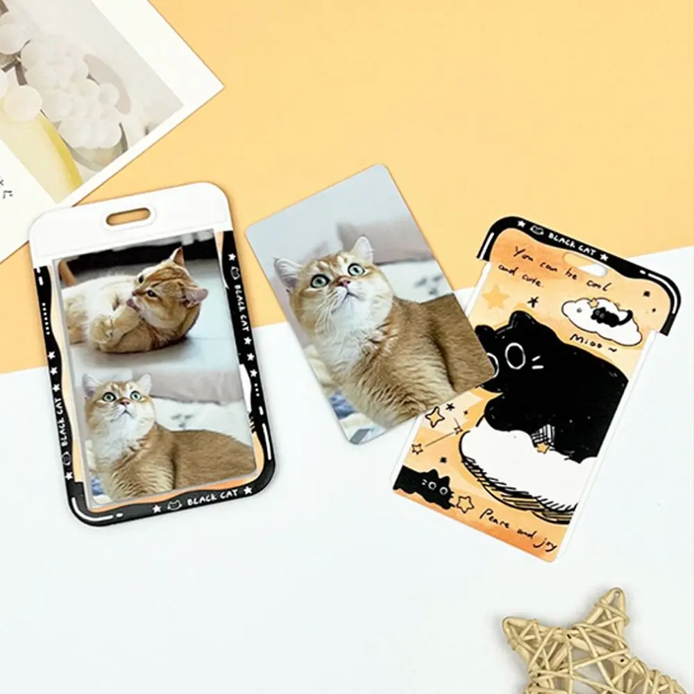 Cartoon Star Cat Card Holder Transparent Slide Cover Idol Photos Protective Cover with Pendant ID Card Holder for Girls Gift