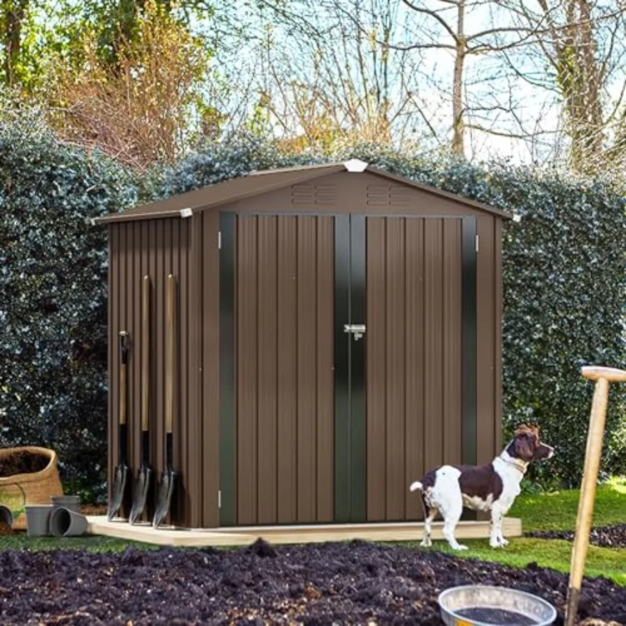 6' x 4' Outdoor Storage Shed for Backyard Patio Lawn, Heavy Duty Brown Metal, Lockable Doors Air Vent, Ideal for Storing Bikes