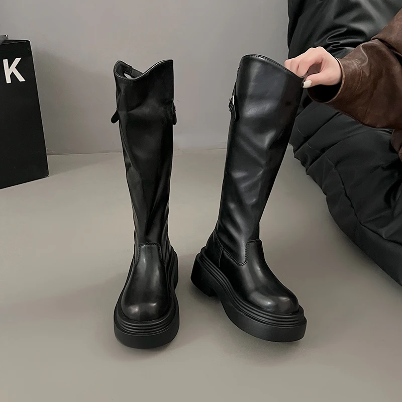 Women's Thigh Boots 2024 New Style Ladies Petite Slimming Spicy Girl Knight Boots Black Rubber Upper Material Fashion Shoes