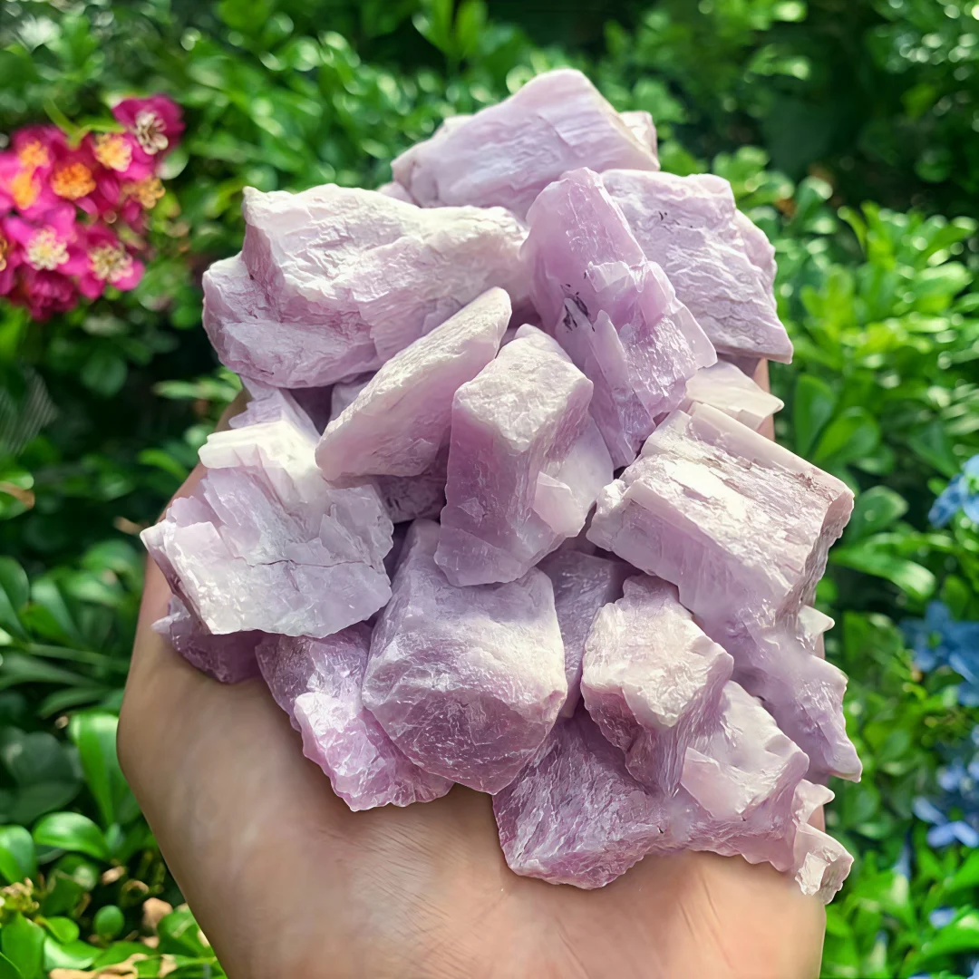 Natural Rough Pink Kunzite Stones - Fluorescent Reactive Crystal Gemstones for DIY Jewelry Making, Home Decor,