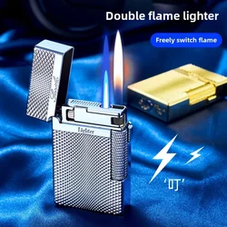 High-end Crisp and Loud Double-flame Windproof Lighter, Side-slip Grinding Wheel, Double-flame Gas Cigarette Lighter, Gift