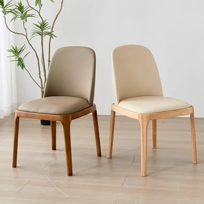 Solid Wood Dining Chair Home Light Luxury High-end Comfortable Chair Nordic Back Stool Simple Octagonal Leather Chair Arrival