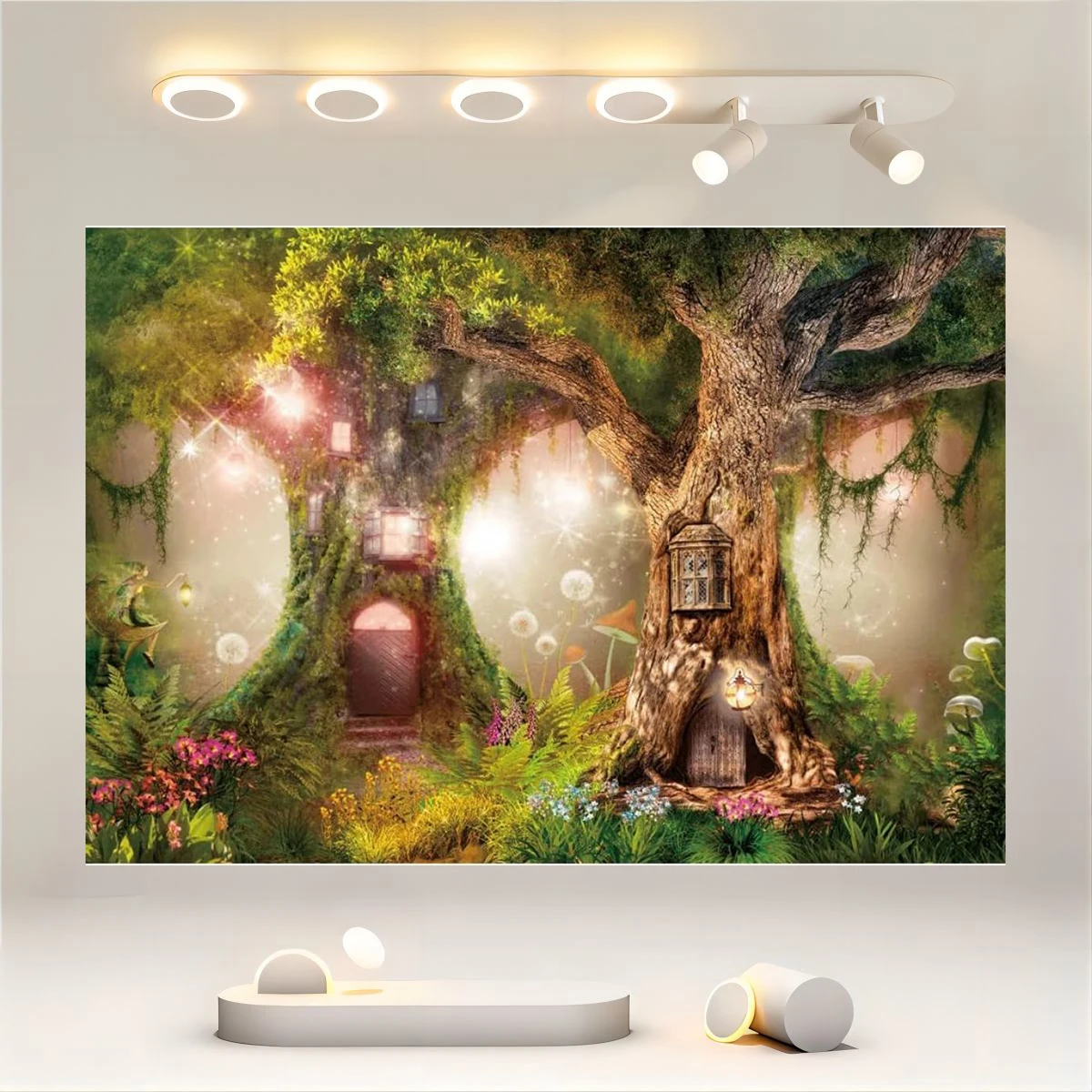 Magic World Woodhouse Fairy Tale Forest Background Wild Flower Mushroom Wonderland Children's and Adult Party Banner