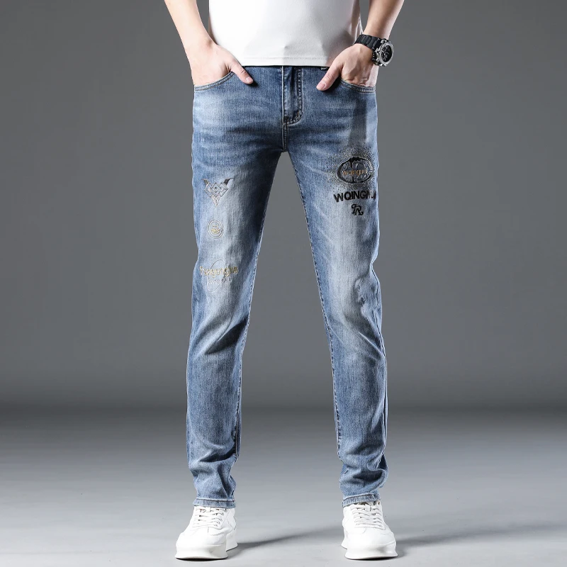 

Мужские джинсы Tagkita с вышивкой и стразами, облегающие, из хлопкового стрейч-денима, повседневные длинные брюки, модный тренд весны 2024 года