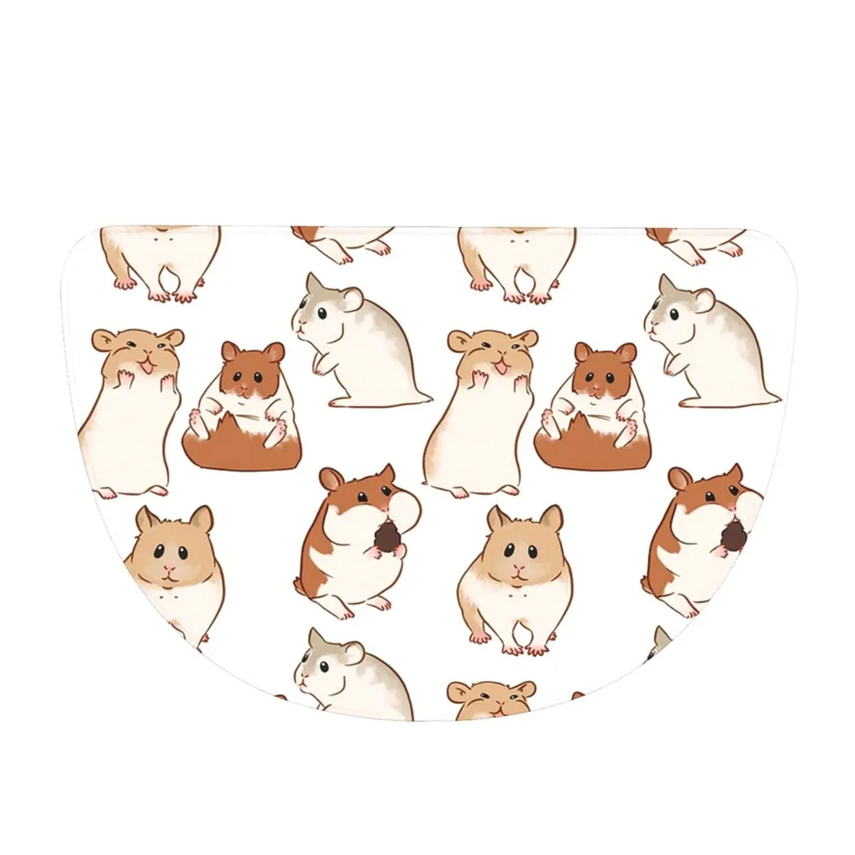 Cute Hamster Pattern Soft Flannel Half Round Doormat Non Slip Bathroom Mat Absorbent Floor Carpet for Garage