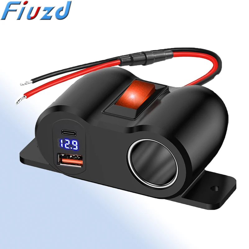 12V Car Charger Power Adapter QC3.0 &PD3.0 Outlet Cigarette Lighter Socket Splitter with LED Voltmeter for RV Marine Boat12V Car