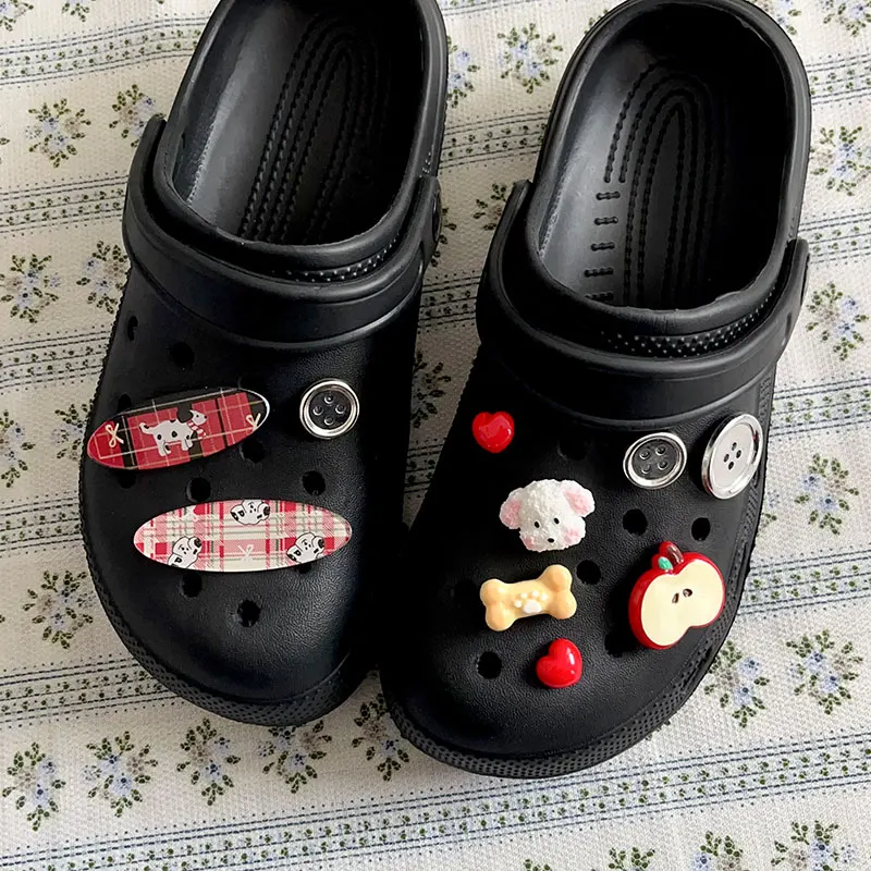 

Cute Button Red Puppy Dog Apple Set Shoe Charms for Crocs Decoration Garden Sandals Clogs Pins Slipper Accessories Girl Gift