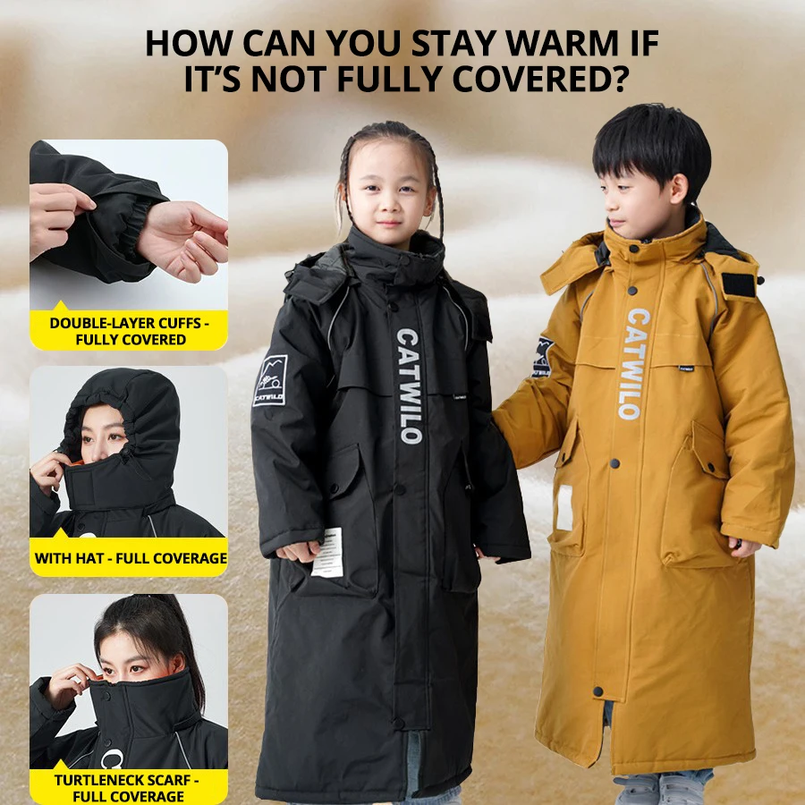 

Children's Winter Waterproof Windproof All-in-One Clothing Motorbike Warm Thickened Plush Riding Cold-proof Skiing Clothing