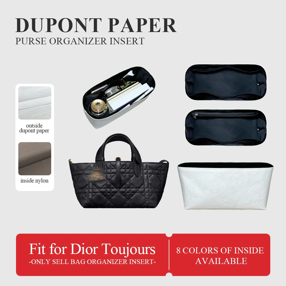 Dupont Paper Purse Organizer Insert Fit for Dior Toujours S/M Inner Purse Storage Bag Zipper Makeup Inside Organizer Bag In Bag