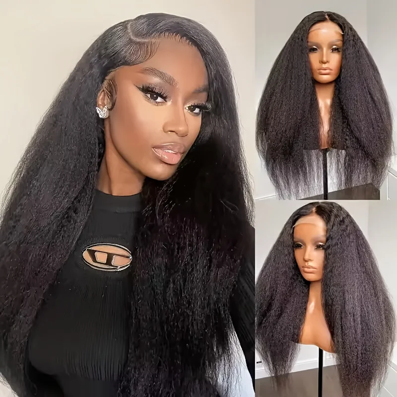 

13x4 Human HairTransparent Lace with Yaki Straight Perfect for everyday and special events, comfortable and natural look