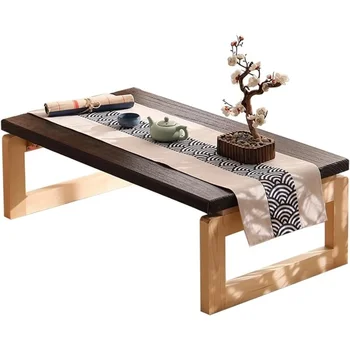 Image Japanese floor standing table, folding coffee table, 35.5x19.7x11.8 inch portable tea jar table, solid wood low table